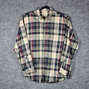 Eddie Bauer Mens XL Plaid Button Down Shirt Long Sleeve Cotton Navy Green Maroon